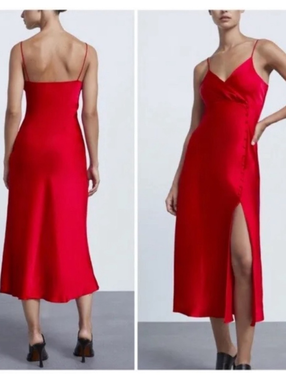ZARA Red Satin Slip Maxi Dress Size Small
